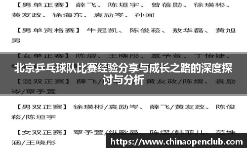 北京乒乓球队比赛经验分享与成长之路的深度探讨与分析